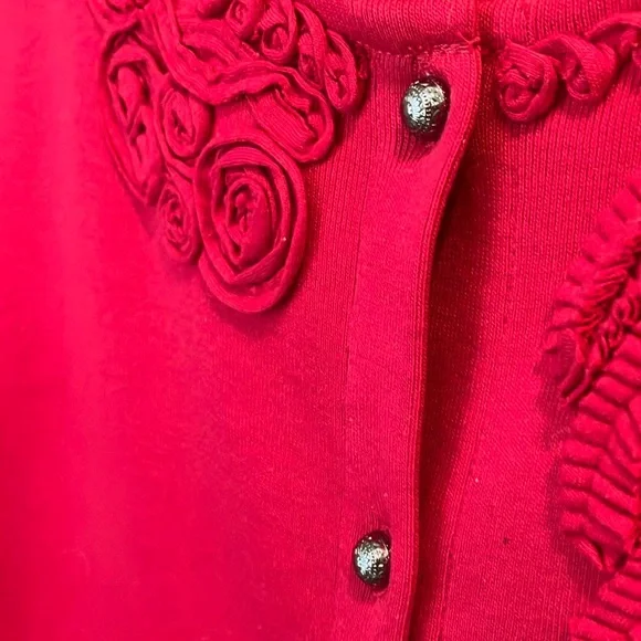 Rafaella Red dressy Button Down light cardigan sweater 2x flower detail, - Picture 4 of 6